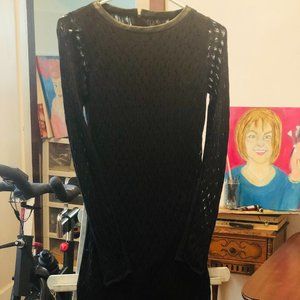 Black Knit Diane vonFURSTENBERG Fitted Dress with scallop bottom